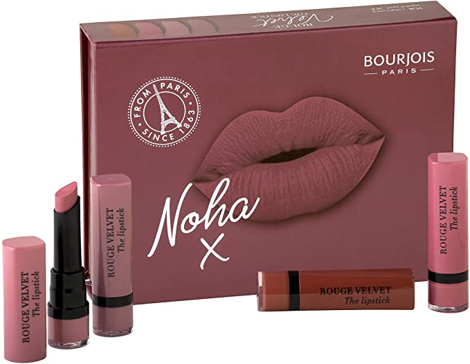 BOURJOIS NOHA X ROUGE VELVET LIPSTICKS 4PCS SET 2 برجوا - NOHA X ROUGE مجموعة الشفاه المخملية (4 قطع) - الصورة 1