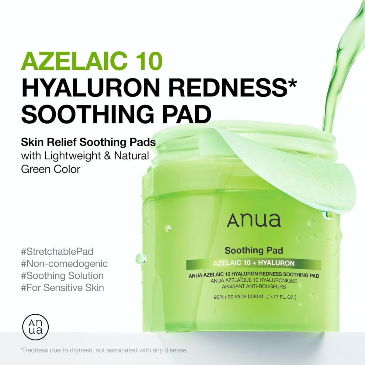 ⁦انوا, وسادة قطنية مهدئة | Anua Soothing Pad Azelaic 10 + Hyaluron⁩ - الصورة ⁦2⁩