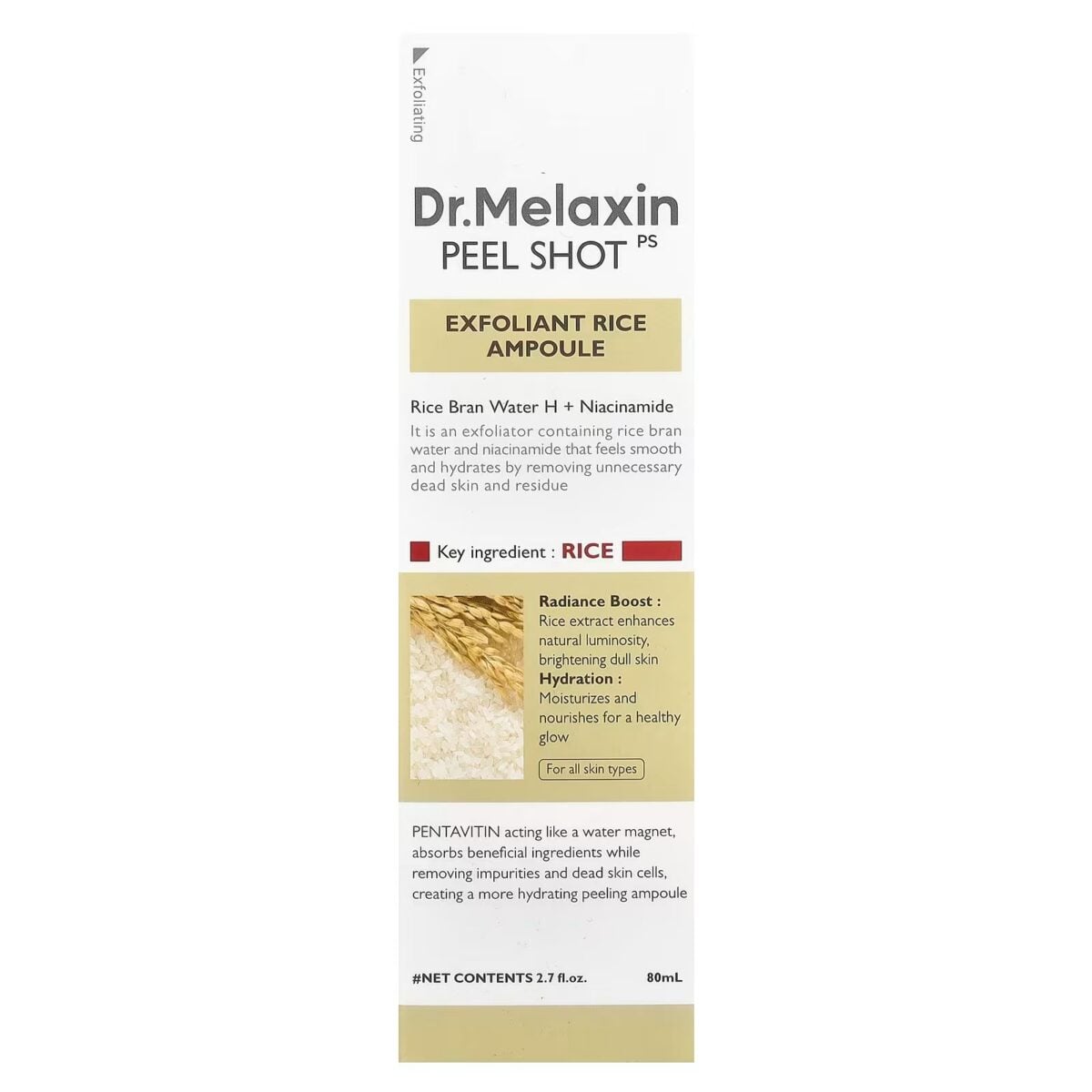 ⁦امبول تقشير الوجه وتضييق المسام بخلاصة الأرز من د.ميلاكسين (Dr. Melaxin Peel Shot Exfoliant Rice Ampoule) - 80 مل⁩ - الصورة ⁦2⁩