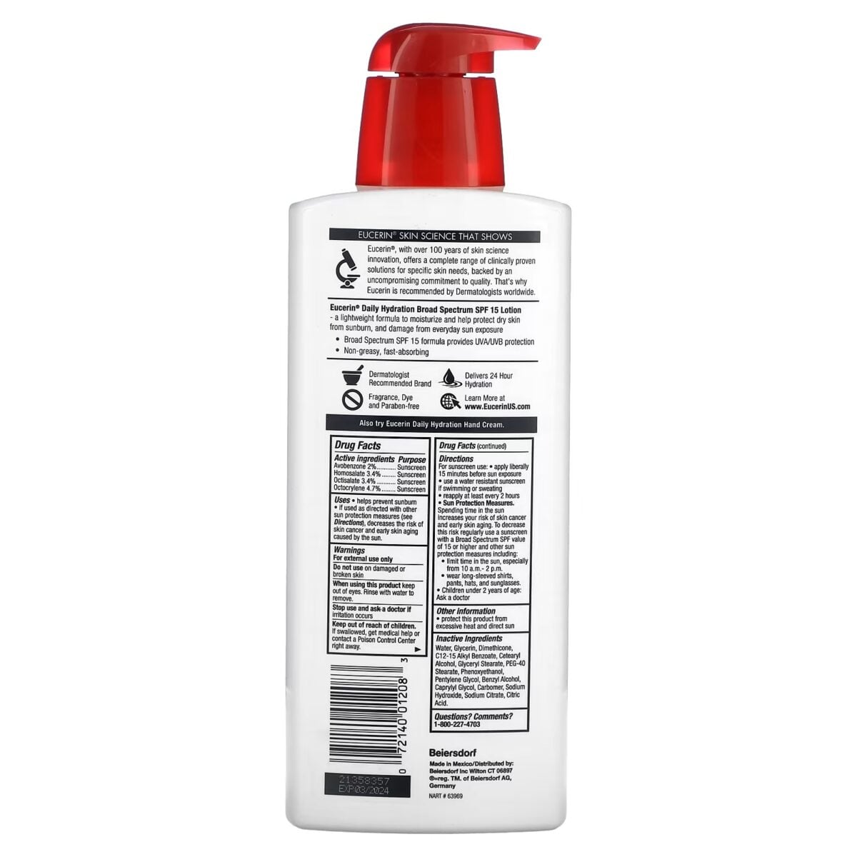 ⁦لوشن يوسيرين للترطيب اليومي مع واقي شمس (Eucerin Daily Hydration Lotion SPF 15) - 500 مل⁩ - الصورة ⁦2⁩
