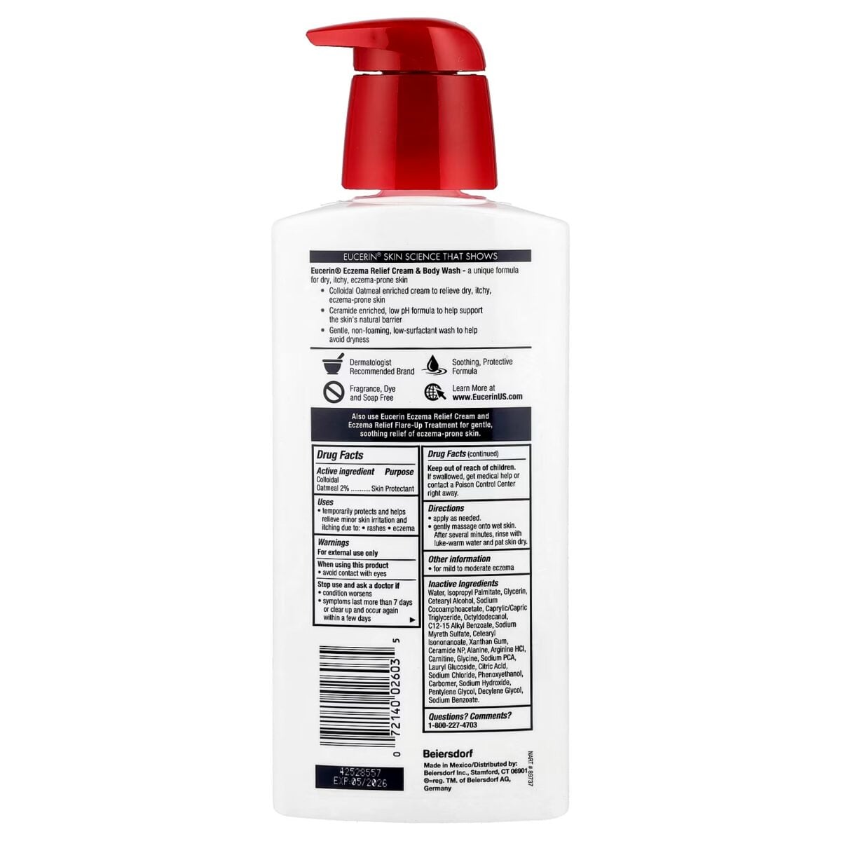 ⁦غسول كريمي يوسيرين لعلاج الإكزيما (Eucerin Eczema Relief Cream Body Wash) - 400 مل⁩ - الصورة ⁦2⁩