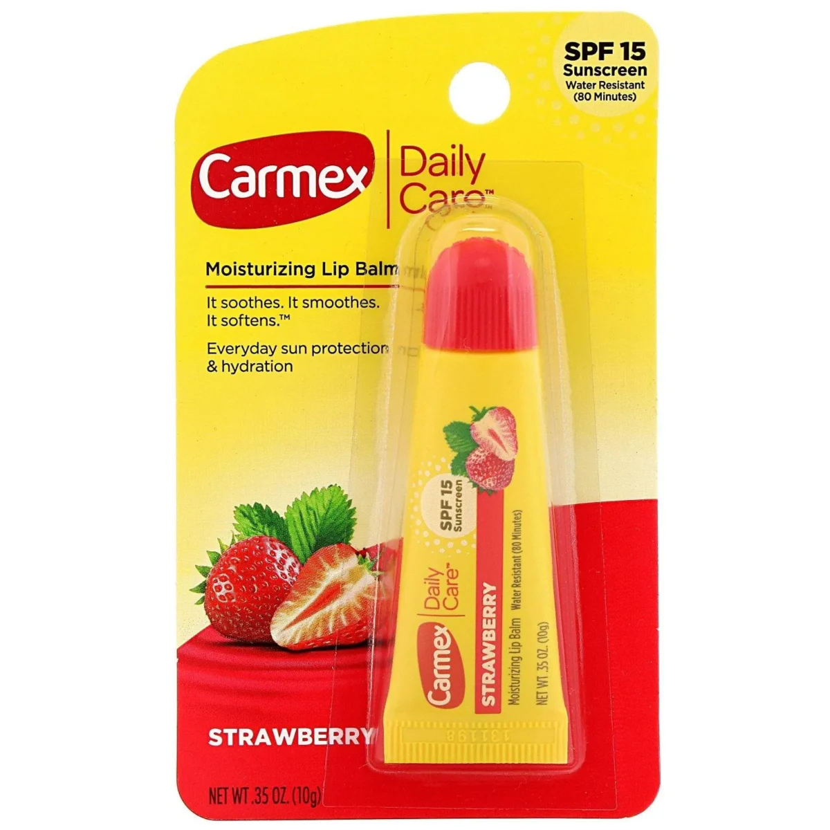 ⁦مرطب الشفاه اليومي بالفراولة المنعشة مع واقي شمس (SPF 15) من كارمكس (Carmex Daily Care Lip Balm Strawberry) - 10 جم⁩ - الصورة ⁦2⁩