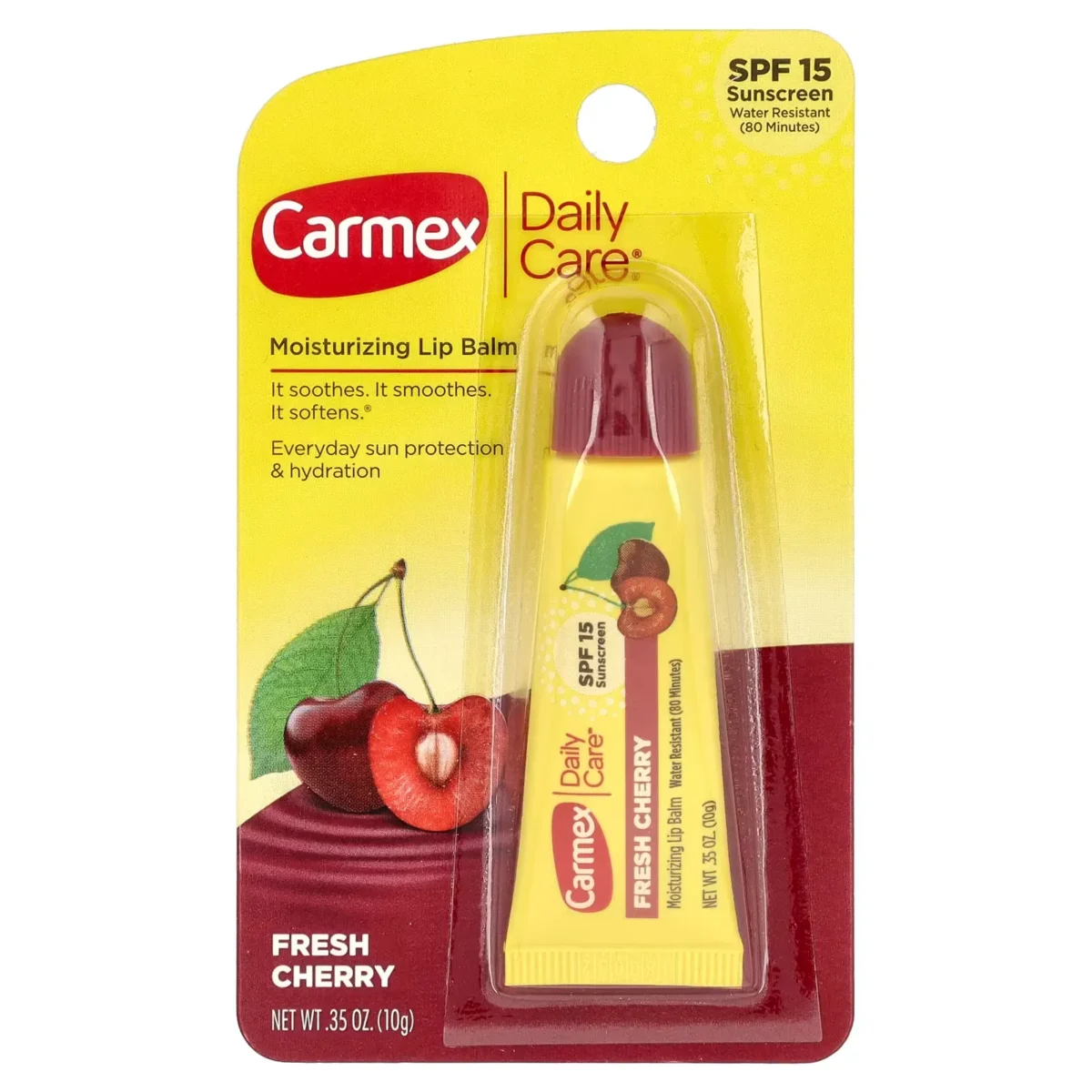 ⁦مرطب الشفاه اليومي بالكرز المنعش مع واقي شمس (SPF 15) من كارمكس (Carmex Daily Care Lip Balm Fresh Cherry) - 10 جم⁩ - الصورة ⁦2⁩