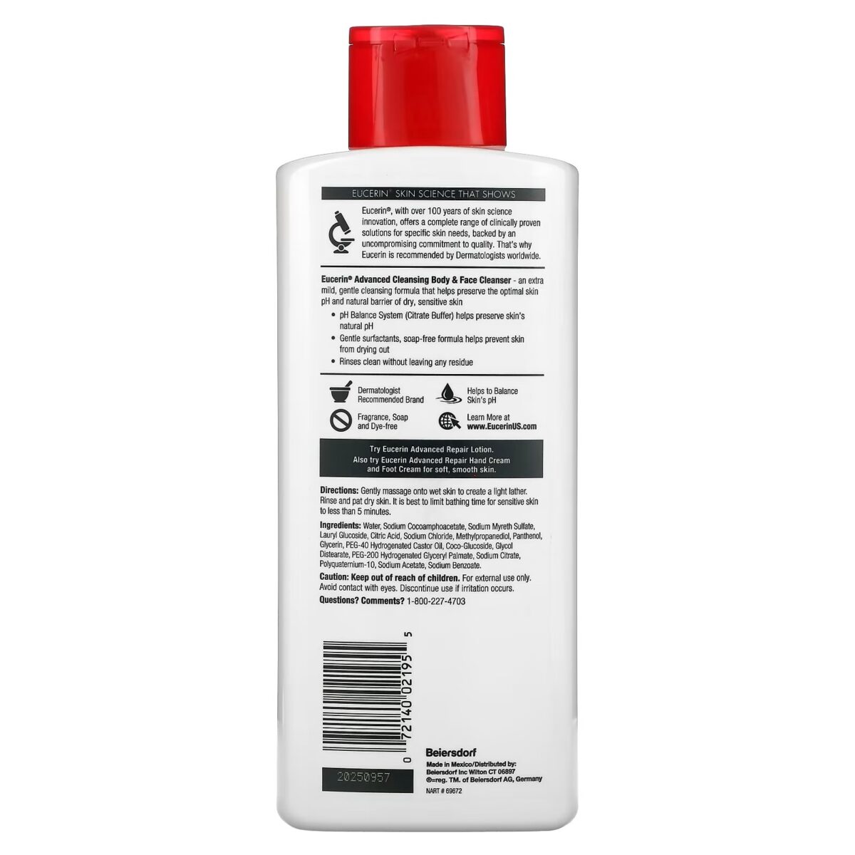 ⁦غسول يوسيرين المتطور للجسم والوجه (Eucerin Advanced Cleansing Body & Face Cleanser) - 500 مل⁩ - الصورة ⁦2⁩