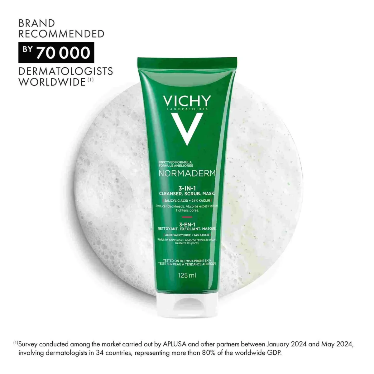 ⁦فيتشي نورماديرم 3 في 1 منظف ومقشر وماسك للوجه (Vichy Normaderm 3-In-1 Scrub Cleanser Mask) - 125 مل⁩ - الصورة ⁦5⁩