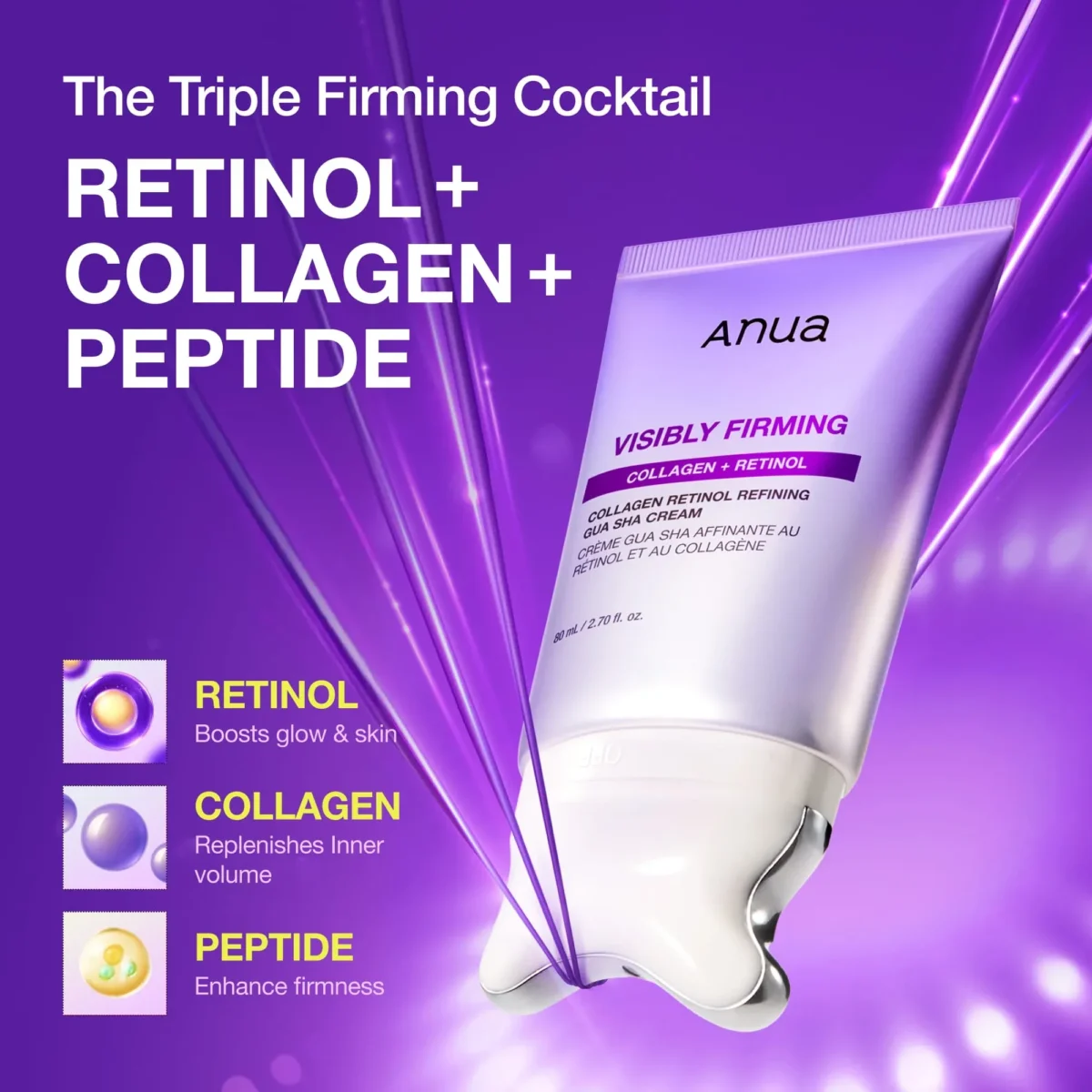 ⁦كريم الكولاجين والريتينول لشد ونحت الوجه مع رأس جواشا من انوا (Anua Collagen Retinol Refining Gua Sha Cream) - 80 مل⁩ - الصورة ⁦7⁩