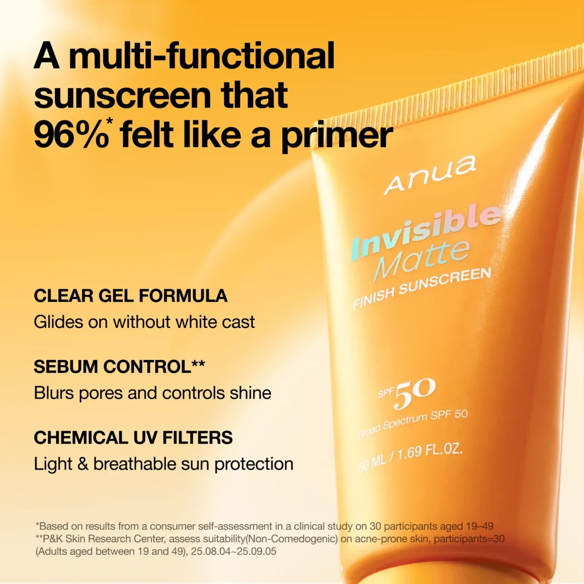 ⁦واقي شمس بلمسة مطفية غير مرئية من انوا (Anua Invisible Matte Finish Sunscreen) - 50 مل⁩ - الصورة ⁦5⁩