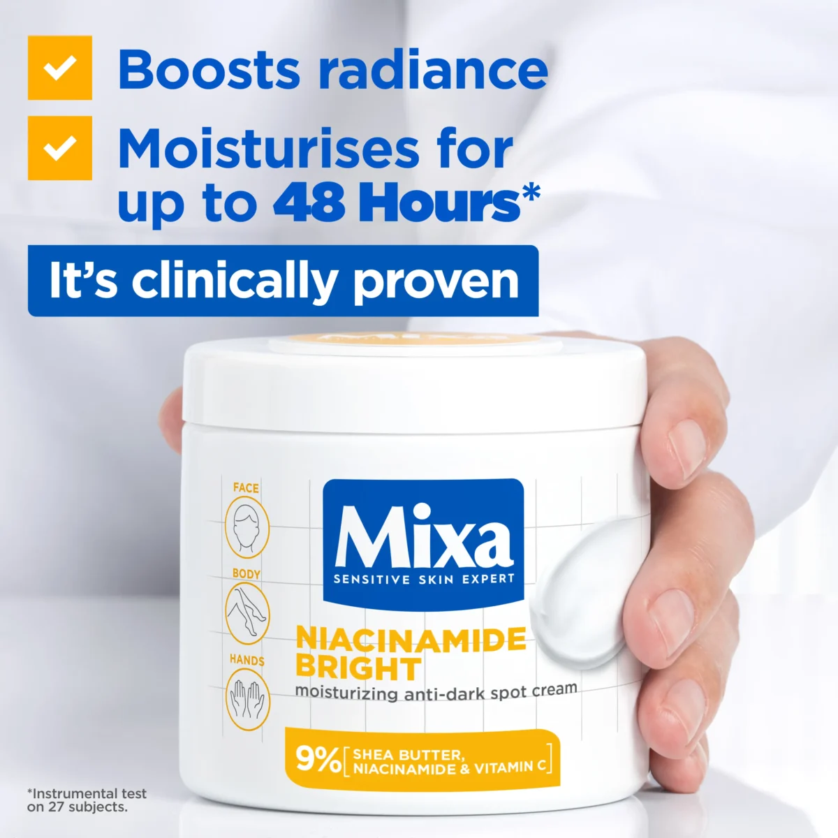 ⁦كريم نياسيناميد برايت لتفتيح وتوحيد لون الجسم من ميكسا (Mixa Niacinamide Bright Body Cream) - 400 مل⁩ - الصورة ⁦5⁩