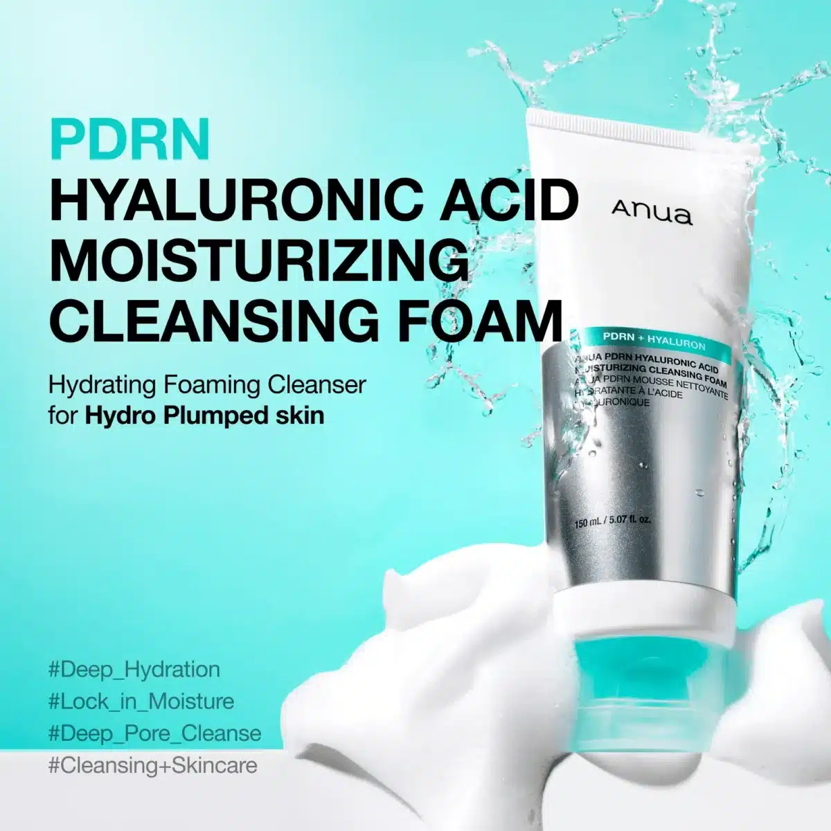 ⁦غسول رغوي مرطب بتقنية PDRN وحمض الهيالورونيك من أنوا (Anua PDRN Hyaluronic Acid Moisturizing Cleansing Foam) - 150 مل⁩ - الصورة ⁦3⁩