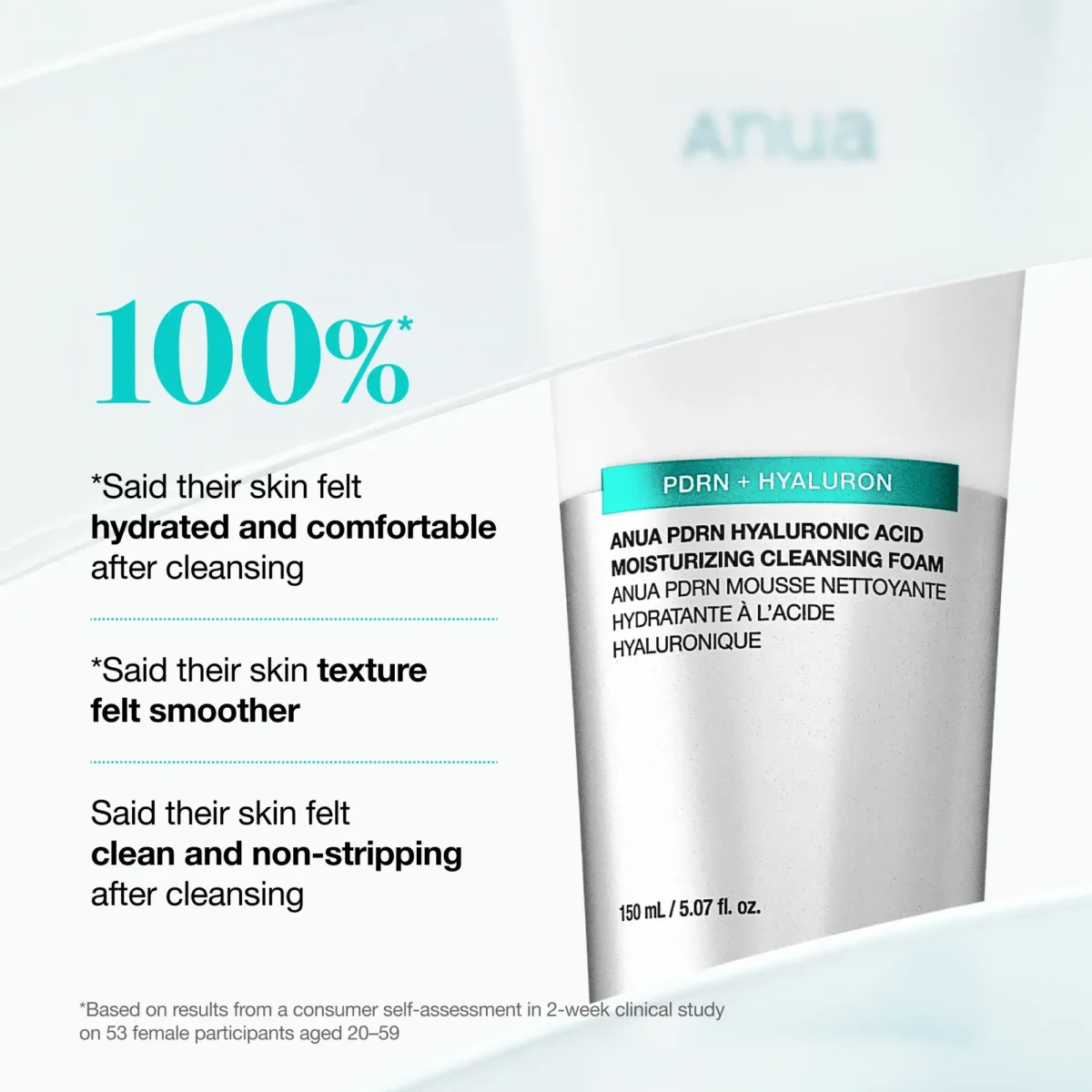 ⁦غسول رغوي مرطب بتقنية PDRN وحمض الهيالورونيك من أنوا (Anua PDRN Hyaluronic Acid Moisturizing Cleansing Foam) - 150 مل⁩ - الصورة ⁦4⁩