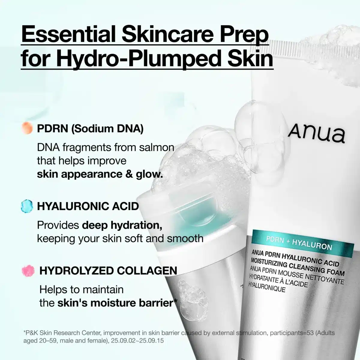 ⁦غسول رغوي مرطب بتقنية PDRN وحمض الهيالورونيك من أنوا (Anua PDRN Hyaluronic Acid Moisturizing Cleansing Foam) - 150 مل⁩ - الصورة ⁦5⁩