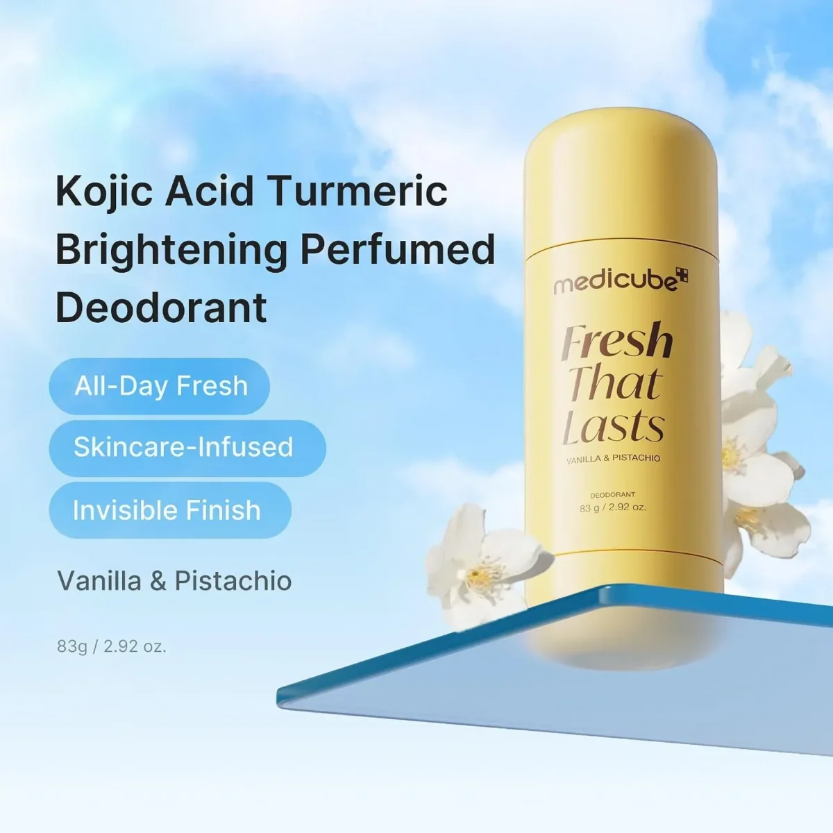 ⁦مزيل عرق مفتح بحمض الكوجيك برائحة الفانيليا والفستق من ميديكيوب (Medicube Fresh That Lasts Kojic Acid Brightening Deodorant) - 83 جم⁩ - الصورة ⁦7⁩