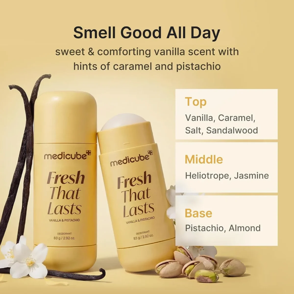 ⁦مزيل عرق مفتح بحمض الكوجيك برائحة الفانيليا والفستق من ميديكيوب (Medicube Fresh That Lasts Kojic Acid Brightening Deodorant) - 83 جم⁩ - الصورة ⁦4⁩