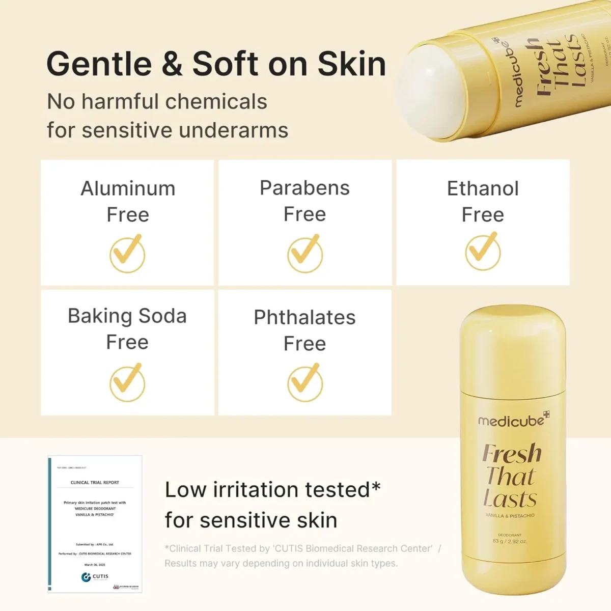 ⁦مزيل عرق مفتح بحمض الكوجيك برائحة الفانيليا والفستق من ميديكيوب (Medicube Fresh That Lasts Kojic Acid Brightening Deodorant) - 83 جم⁩ - الصورة ⁦6⁩