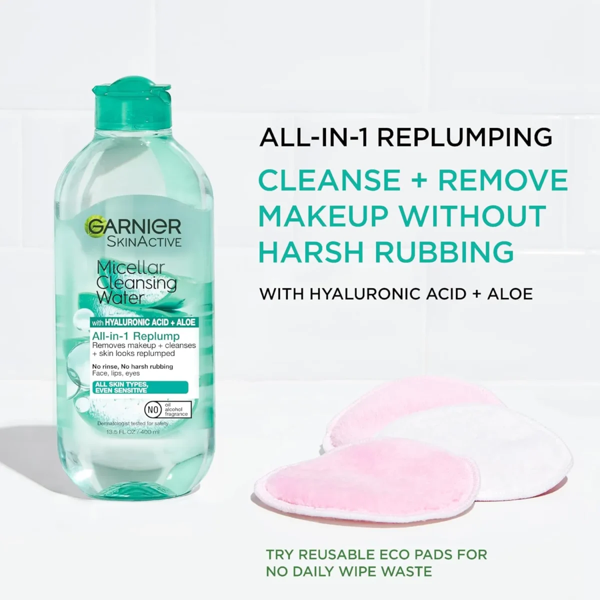 ⁦ماء ميسيلار منظف بالهيالورونيك والألوفيرا من غارنييه (Garnier Micellar Hyaluronic Aloe Water) - 400 مل⁩ - الصورة ⁦3⁩