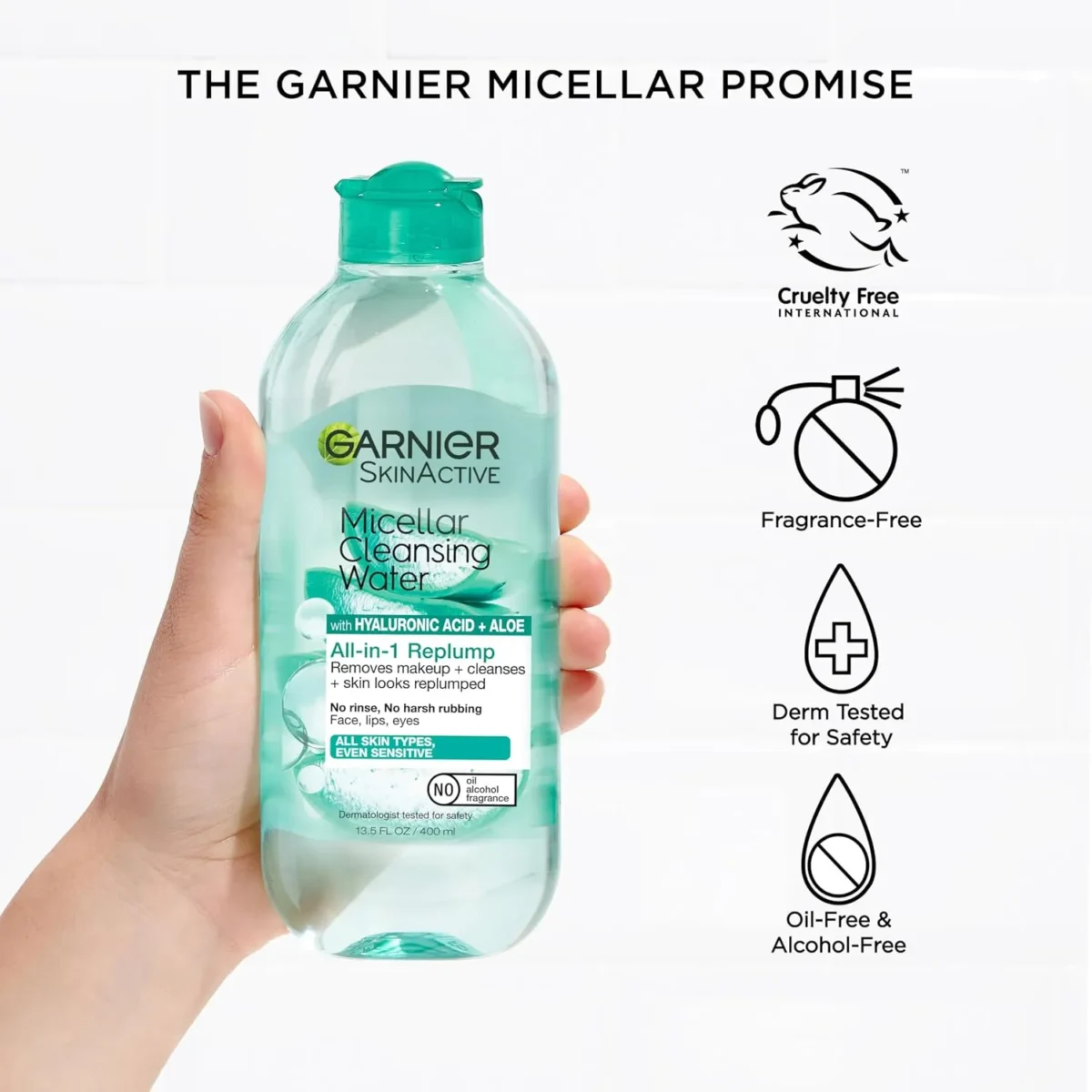 ⁦ماء ميسيلار منظف بالهيالورونيك والألوفيرا من غارنييه (Garnier Micellar Hyaluronic Aloe Water) - 400 مل⁩ - الصورة ⁦4⁩
