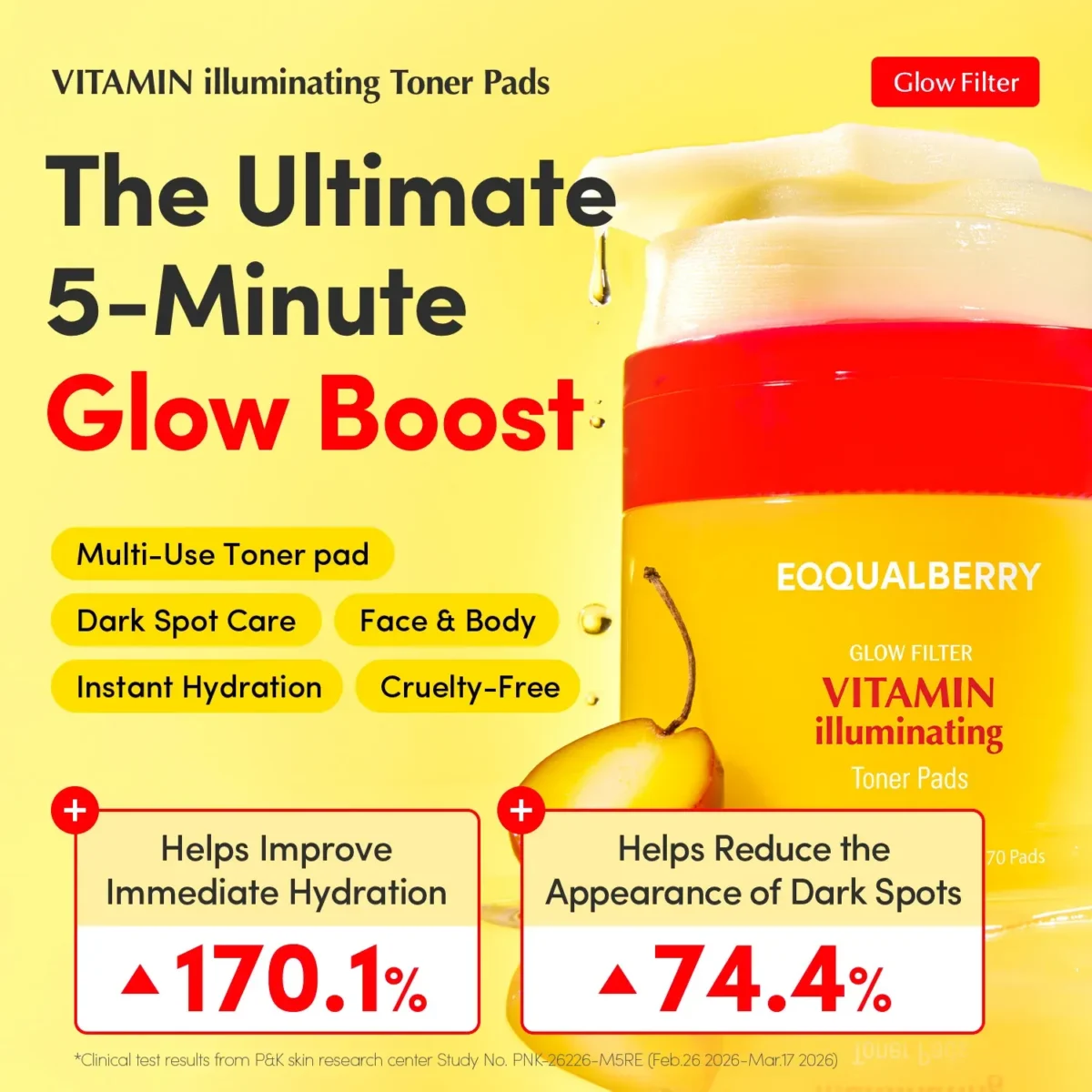 ⁦وسادات التونر القطنية بالفيتامينات من إيكوال بيري (Eqqualberry Vitamin Illuminating Toner Pads) - 70 قطعة⁩ - الصورة ⁦4⁩