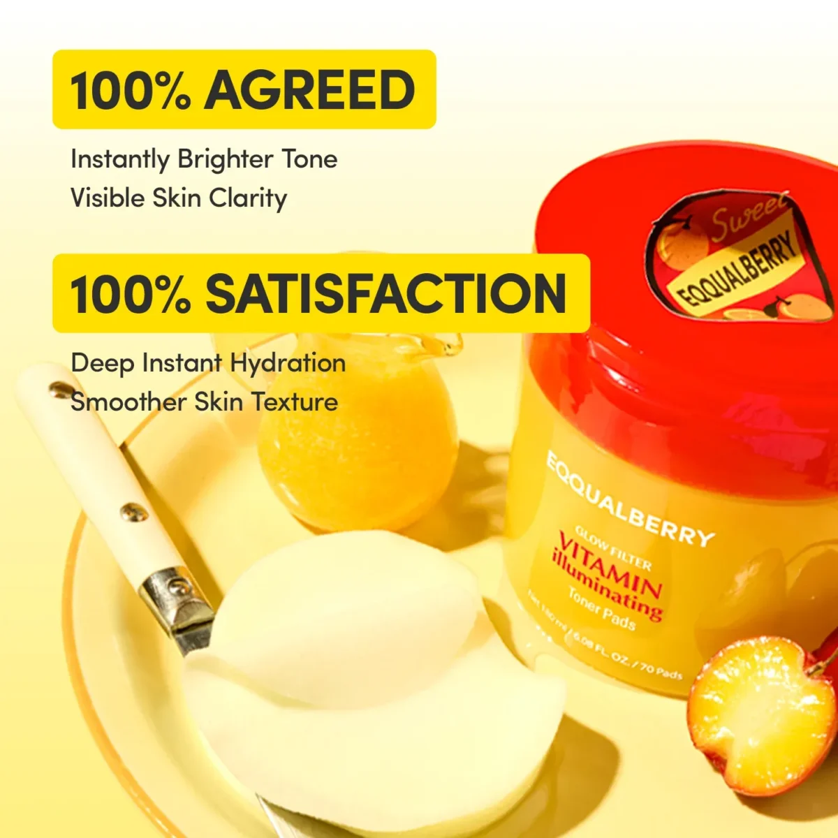 ⁦وسادات التونر القطنية بالفيتامينات من إيكوال بيري (Eqqualberry Vitamin Illuminating Toner Pads) - 70 قطعة⁩ - الصورة ⁦6⁩