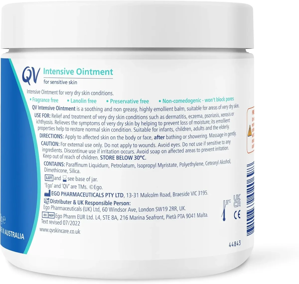 ⁦مرهم كيو في المكثف للبشرة شديدة الجفاف والحساسة (QV Intensive Ointment) - 450 جم⁩ - الصورة ⁦5⁩