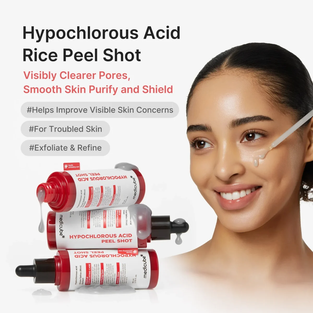 ⁦سيروم التقشير اللطيف بحمض الهيبوكلوروز وخلاصة الأرز من ميديكيوب (Medicube Hypochlorous Acid Rice Peel Shot) - 80 مل⁩ - الصورة ⁦5⁩