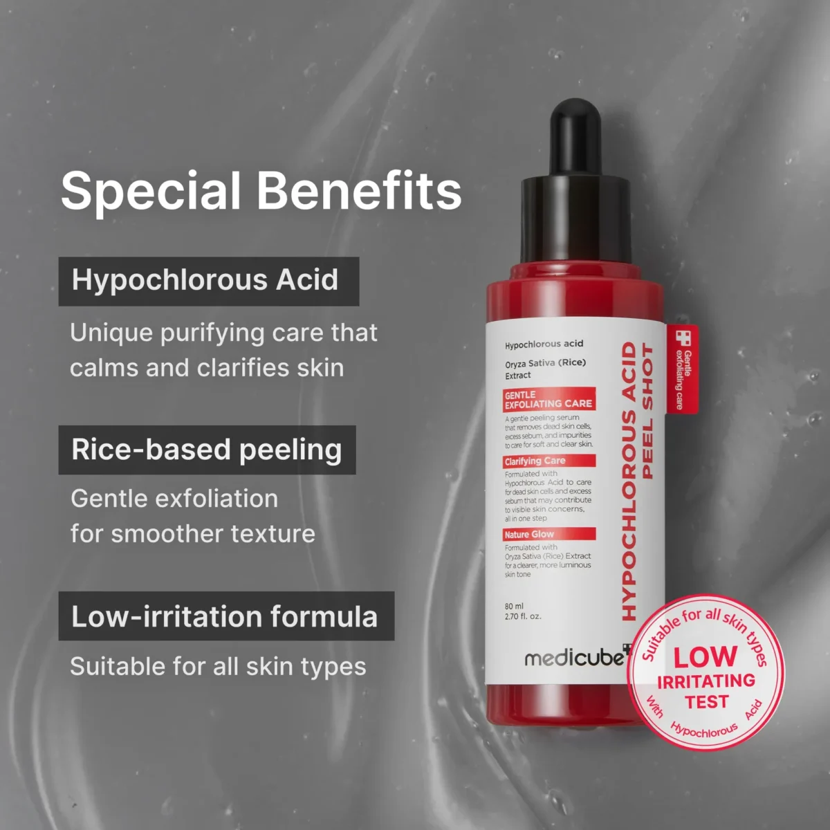 ⁦سيروم التقشير اللطيف بحمض الهيبوكلوروز وخلاصة الأرز من ميديكيوب (Medicube Hypochlorous Acid Rice Peel Shot) - 80 مل⁩ - الصورة ⁦7⁩