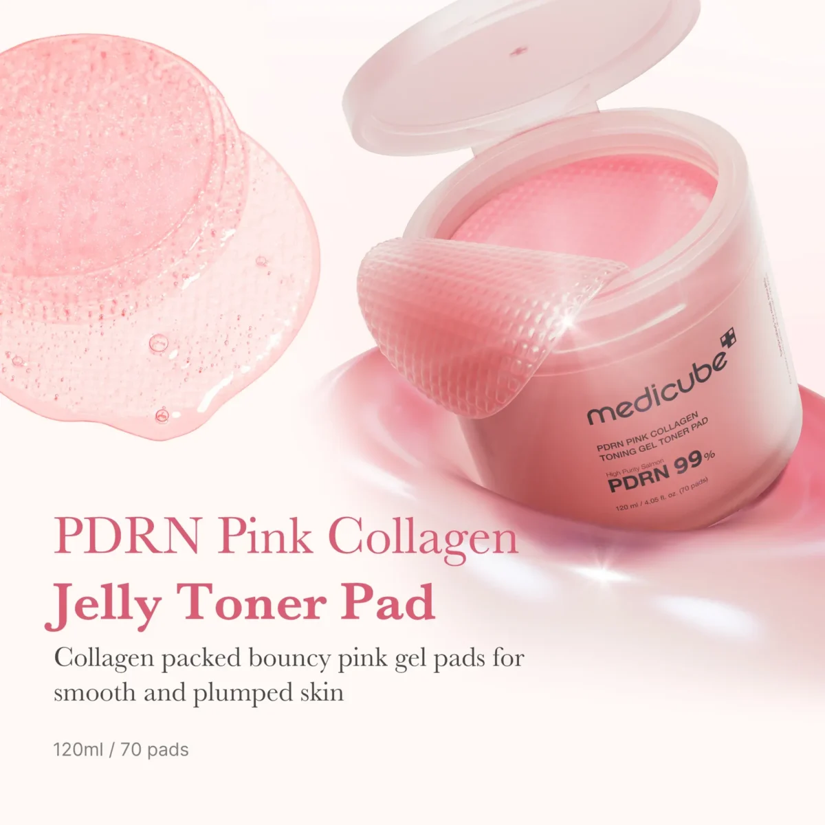 ⁦وسادات تونر جل الكولاجين الوردي لشد وتفتيح البشرة من ميديكيوب (Medicube PDRN Pink Collagen Toning Gel Toner Pad) - 70 قطعة⁩ - الصورة ⁦7⁩