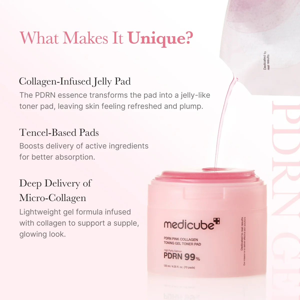 ⁦وسادات تونر جل الكولاجين الوردي لشد وتفتيح البشرة من ميديكيوب (Medicube PDRN Pink Collagen Toning Gel Toner Pad) - 70 قطعة⁩ - الصورة ⁦4⁩