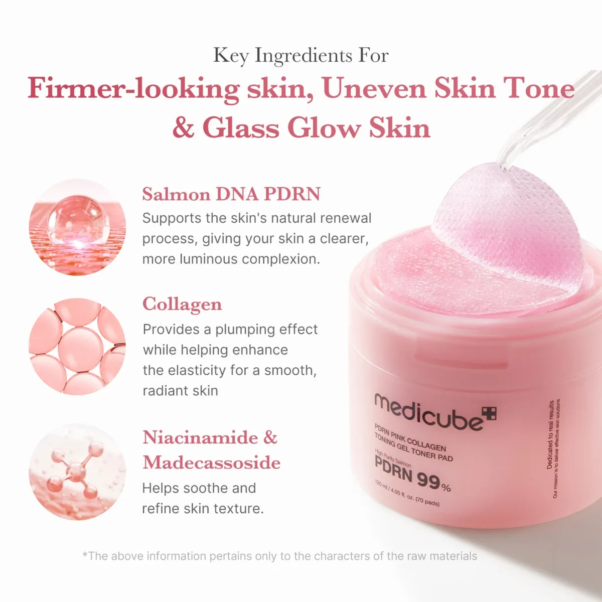 ⁦وسادات تونر جل الكولاجين الوردي لشد وتفتيح البشرة من ميديكيوب (Medicube PDRN Pink Collagen Toning Gel Toner Pad) - 70 قطعة⁩ - الصورة ⁦5⁩