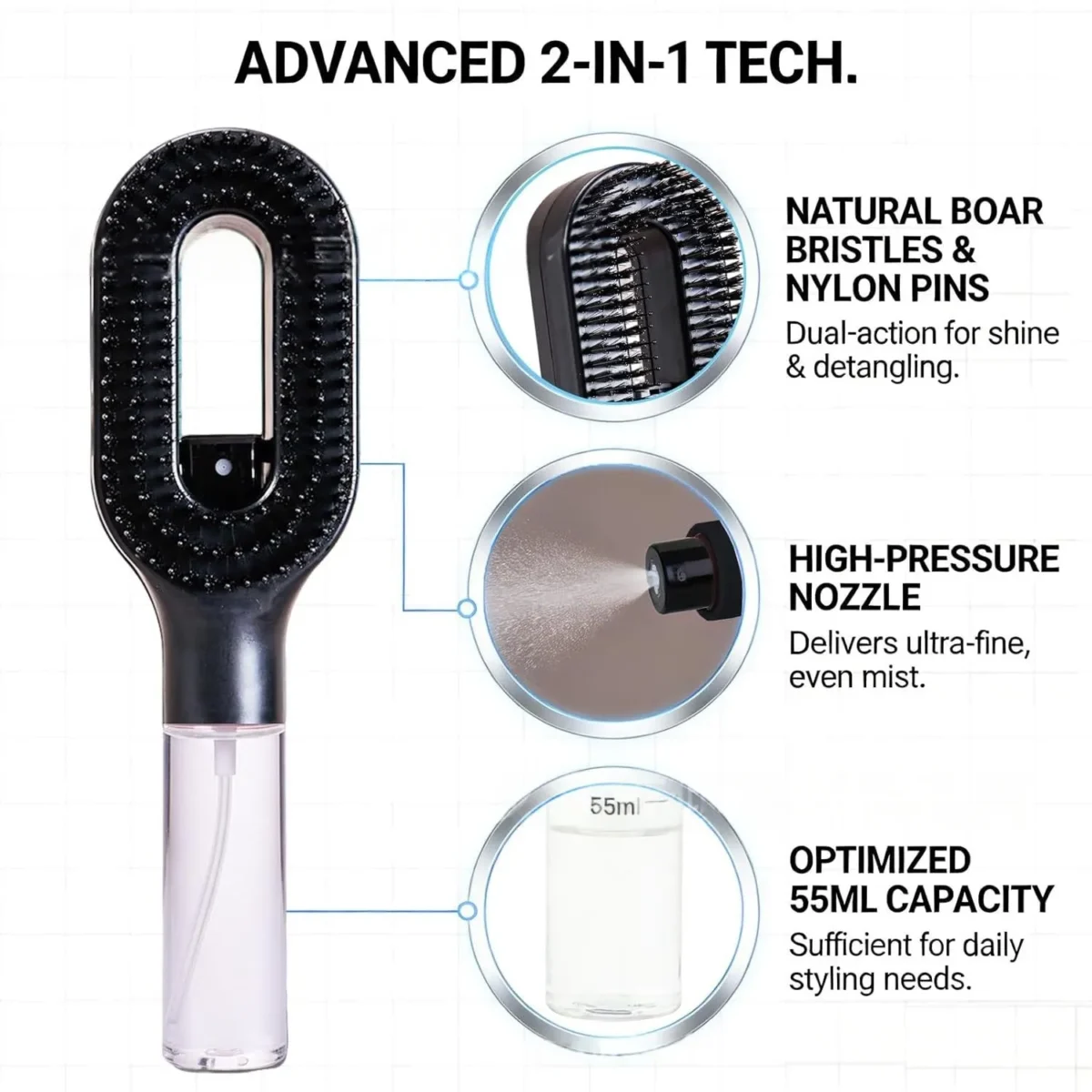 ⁦فرشاة فك التشابك وتصفيف الشعر مع بخاخ مدمج كلين سبراي كومب (Clean Spray Comb Detangling Mist Brush)⁩ - الصورة ⁦6⁩