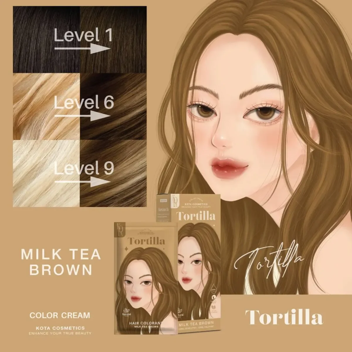 ⁦صبغة الشعر العضوية كوتا كوزمتيكس - بني شاي بحليب (Kota Cosmetics Tortilla Milk Tea Brown) - 200 مل⁩ - الصورة ⁦2⁩