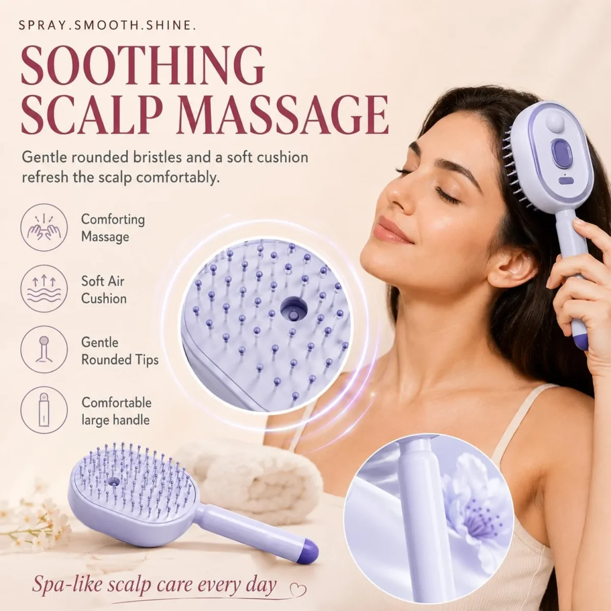 ⁦فرشاة مساج وفك التشابك الكهربائية 5 في 1 مع بخاخ مدمج وتنظيف ذاتي (Electric Spray Air Cushion Massage Comb)⁩ - الصورة ⁦3⁩