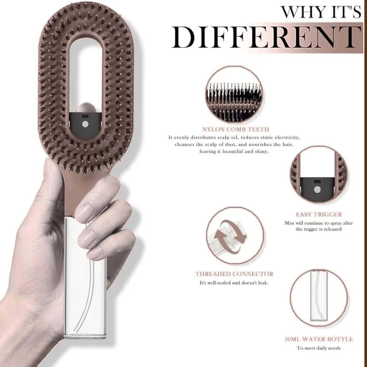 ⁦فرشاة فك التشابك وتصفيف الشعر مع بخاخ مدمج كلين سبراي كومب (Clean Spray Comb Detangling Mist Brush)⁩ - الصورة ⁦4⁩