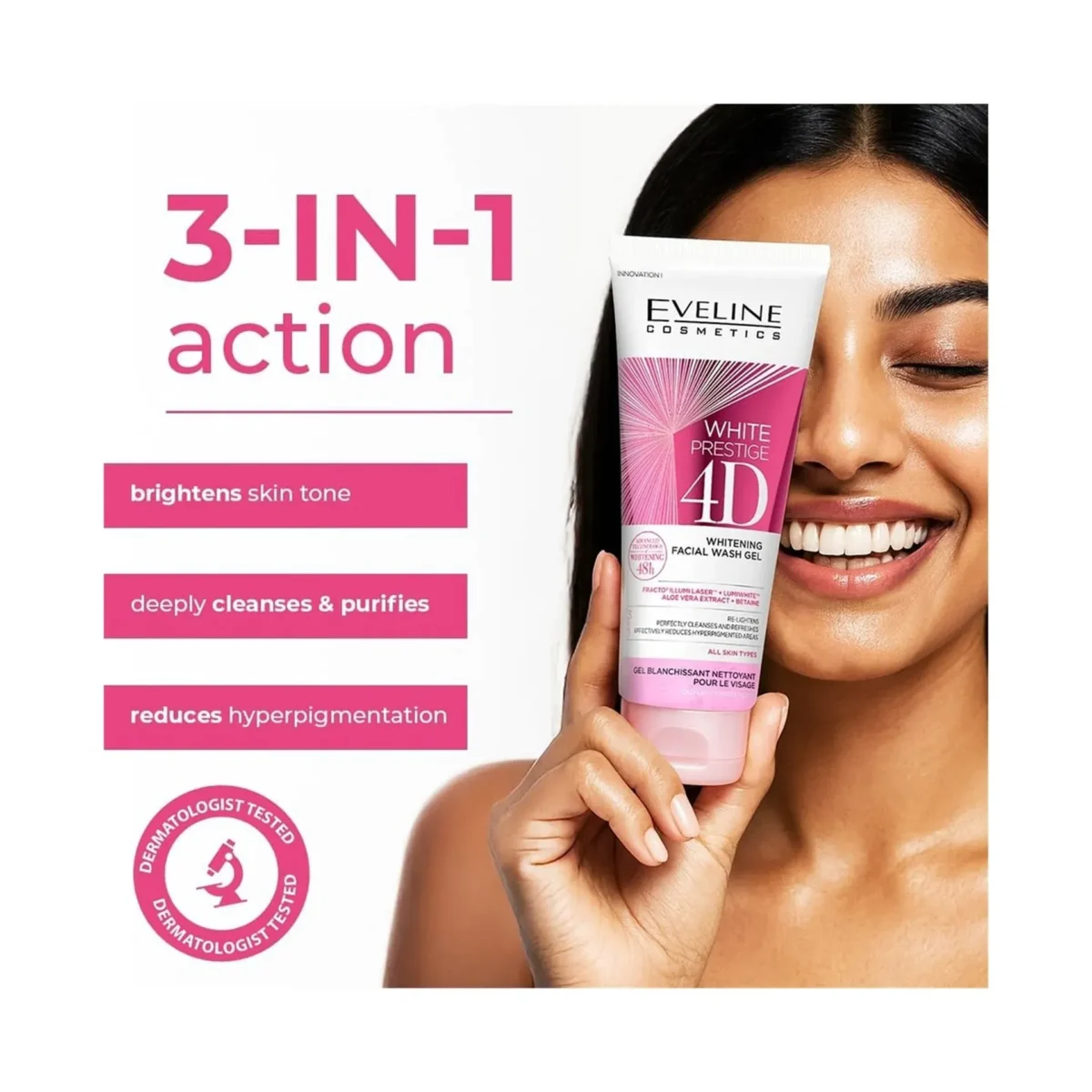 ⁦غسول جل لتفتيح البشرة وايت بريستيج 4D من ايفلين (Eveline White Prestige 4D Whitening Facial Wash Gel) - 200 مل⁩ - الصورة ⁦2⁩